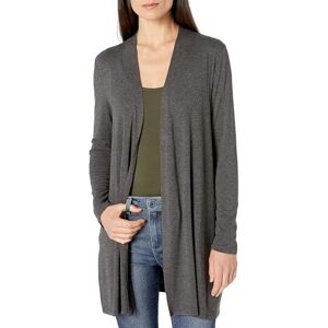 Amazon Essentials Women's Relaxed Fit Long-Line Soft Stretch Jersey Knit Open-Front Cardigan, Charcoal Heather, L Amazon Essentials Women's Relaxed Fit Long-Line Soft Stretch Jersey Knit Open-Front Cardigan, Charcoal Heather, L