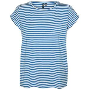 VERO MODA Women's VMAVA Plain SS TOP Stripe GA JRS NOOS T-Shirt, Ibiza Blue/Stripes:Pristine, VERO MODA Women's VMAVA Plain SS TOP Stripe GA JRS NOOS T-Shirt, Ibiza Blue/Stripes:Pristine,