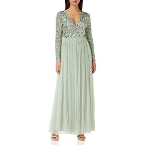 Maya Deluxe Women's Ladies Maxi Dress Long Sleeves V Neckline Plunging Sequin Embellished for Wedding Guest Bridesmaid Prom, Line, 20 Maya Deluxe Women's Ladies Maxi Dress Long Sleeves V Neckline Plunging Sequin Embellished for Wedding Guest Bridesmaid Prom, Line, 20