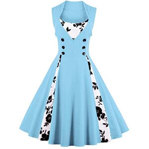 Vintage 1950s Rockabilly Polka Dots Homecoming Dress Women 50s Style Retro Cocktail Midi Dress Sping Summer Wedding Party Birthday Swing Tea Dresses Blue-Flower M