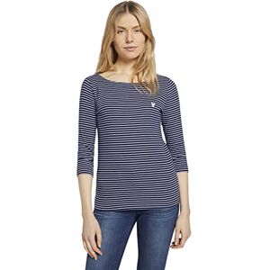 TOM TAILOR Women's Striped shirt with heart embroidery, Navy White Small Stripe, XXL TOM TAILOR Women's Striped shirt with heart embroidery, Navy White Small Stripe, XXL