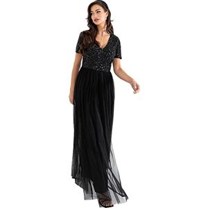 Maya Deluxe Women's V Neckline Embellished V Neck Maxi Dress Short Sleeve Empire Waist Prom Graduation Bridesmaid Wedding Guest, Black, 18 Maya Deluxe Women's V Neckline Embellished V Neck Maxi Dress Short Sleeve Empire Waist Prom Graduation Bridesmaid Wedding Guest, Black, 18