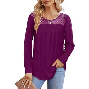 Aokosor Long Sleeve Tops for Women Lightweight Sweaatshirts Ladies Lace Tunic Pleated Jumpers Purple Size 18-20