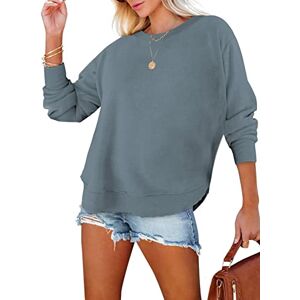 BLENCOT Sweatshirt Womens Solid Jumpers for Women Classic Blue Crew Neck Long Sleeve Pullover Tops Size 18