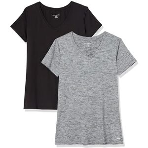 Amazon Essentials Women's Tech Stretch Short-Sleeve V-Neck T-Shirt Discontinued Colours, Pack of 2, Black/Dark Grey Space Dye, 5XL Plus Amazon Essentials Women's Tech Stretch Short-Sleeve V-Neck T-Shirt Discontinued Colours, Pack of 2, Black/Dark Grey Space Dye, 5XL Plus