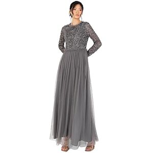 Maya Deluxe Women's Maxi Dress Ladies Crew Neck Long Sleeve Sequin Embellished Tulle Ruffle for Wedding Guest Bridesmaid Ball Gown, Charcoal, 10 Maya Deluxe Women's Maxi Dress Ladies Crew Neck Long Sleeve Sequin Embellished Tulle Ruffle for Wedding Guest Bridesmaid Ball Gown, Charcoal, 10