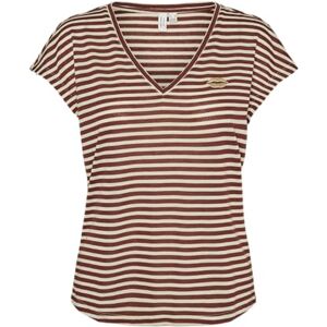 VERO MODA Women's Vmmiva S/S V-Neck T-Shirt JRS BTQ, Fired Brick/Stripes: Birch W. Gold Mouth, M VERO MODA Women's Vmmiva S/S V-Neck T-Shirt JRS BTQ, Fired Brick/Stripes: Birch W. Gold Mouth, M