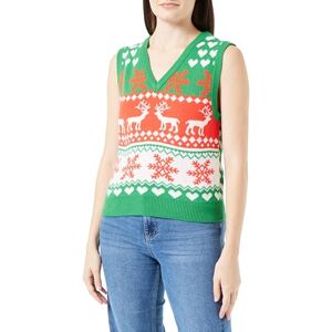 ONLY Women's Onlxmas Heart V-Neck Vest KNT Knitted Jumper, Green bee/Pattern: Cloud Dancer/Poppy red, M ONLY Women's Onlxmas Heart V-Neck Vest KNT Knitted Jumper, Green bee/Pattern: Cloud Dancer/Poppy red, M