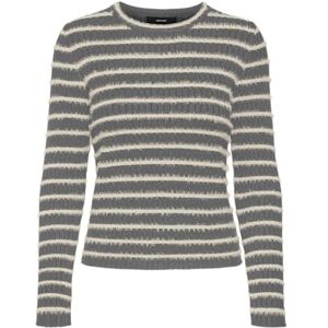 VERO MODA Women's Vmflo LS O-Neck Jumper Knitted, Medium Grey Melange/Detail: w. Birch, S VERO MODA Women's Vmflo LS O-Neck Jumper Knitted, Medium Grey Melange/Detail: w. Birch, S