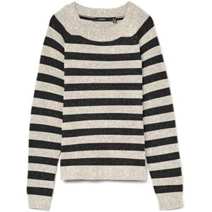 VERO MODA Women's Vmdoffy LS O-Neck Blouse Ga Noos Knitted Jumper, Birch/Stripes: w. Black Melange, XL VERO MODA Women's Vmdoffy LS O-Neck Blouse Ga Noos Knitted Jumper, Birch/Stripes: w. Black Melange, XL