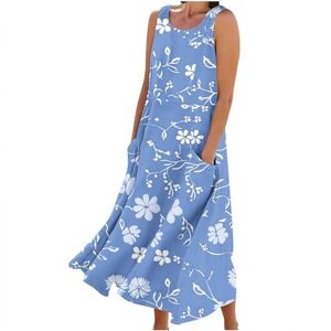 Amhomely Women Dresses Clearance Women's Casual Sundress UK Size Ruffle Swing A Line Short Sundresses Plus Size Loose Comfy Dress Elegant Sleeveless Casual Party Dress Vacation Beach Flowy Long Dress