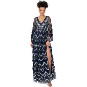 Maya Deluxe Women's Ladies Maxi Dress V Neckline Sequin with Ruffle Empire Waist Slit Split for Prom Ball Bridesmaid Wedding Guest, Navy, 14 Maya Deluxe Women's Ladies Maxi Dress V Neckline Sequin with Ruffle Empire Waist Slit Split for Prom Ball Bridesmaid Wedding Guest, Navy, 14