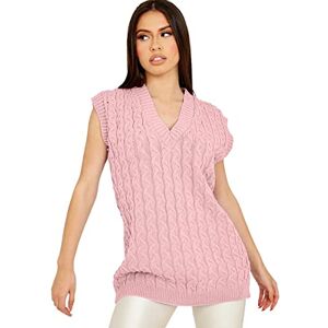 Style Lockers&#174; Women's Chunky Cable Knitted Sleeveless Jumper - Ladies V-Neck Vest Tank Top Winter Knit Sweater (Nude, 3X-Large)