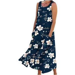 Amhomely Women Dresses Clearance Women's Casual Sundress UK Size Ruffle Swing A Line Short Sundresses Plus Size Loose Comfy Dress Elegant Sleeveless Casual Party Dress Vacation Beach Flowy Long Dress