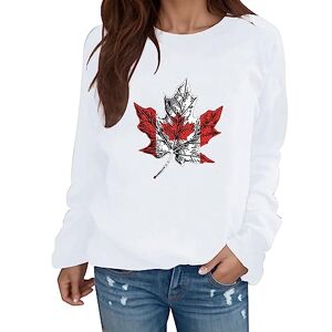 Kayferli Long Sleeve Women Autumn Canadian Maple Leaf Print Crew Neck Long Sleeve Casual Sweatshirt Women, White, L