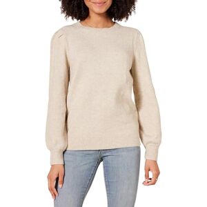 Amazon Essentials Women's Soft Touch Pleated Shoulder Crewneck Jumper, Beige, L