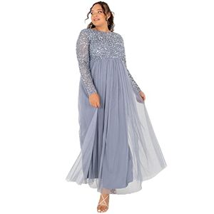 Maya Deluxe Women's Maya Embellished Long Sleeve Maxi Dress Bridesmaid Formal, Dusty Blue, 22