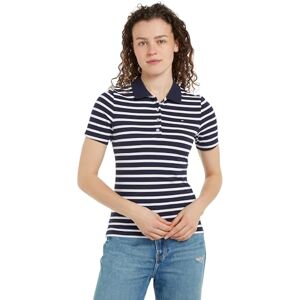 Tommy Hilfiger Women's Short Sleeve Slim Fit Striped Polo Shirt, Multicolor (Breton Desert Sky/Ecru), L Tommy Hilfiger Women's Short Sleeve Slim Fit Striped Polo Shirt, Multicolor (Breton Desert Sky/Ecru), L