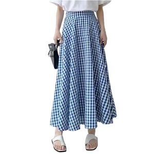 Gyios skirt Oversized Casual Elastic High Waist Maxi Skirt Women Summer Plaid Spliced A-line Skirt Fashion Checked Skirt-blue-l