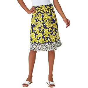 Roman Originals A-Line Skirt for Womens UK - Ladies Knee Length Skirts Stretchy Elasticated Waist Smart Casual Work Cotton Contrast Detail Shape Spring Summer Holiday - Lime - Size 20