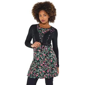 Joe Browns Women's Floral Mock Cardigan Layered Jersey Tunic Top, Regular, Black, UK 18 Joe Browns Women's Floral Mock Cardigan Layered Jersey Tunic Top, Regular, Black, UK 18