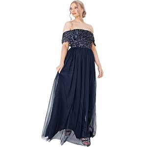 Maya Deluxe Women's Maya Navy Bardot Embellished Maxi Dress Bridesmaid, 8 Maya Deluxe Women's Maya Navy Bardot Embellished Maxi Dress Bridesmaid, 8