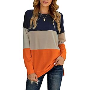 KINGFEN Sweatshirt Womens Crewneck Jumpers for Women UK Women's Long Sleeve Tops Striped Color Block Winter Christmas Tops Loose Womens Clothes Orange UK18 UK20