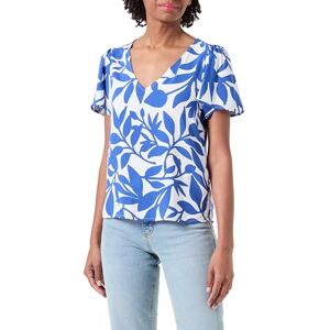VERO MODA Women's Vmeasy Joy V-Neck SS Blouse WVN Ga Top, Snow White/AOP: Alisa Mazarine Blue, M VERO MODA Women's Vmeasy Joy V-Neck SS Blouse WVN Ga Top, Snow White/AOP: Alisa Mazarine Blue, M