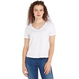 Tommy Jeans Women's Tjw Slim Soft V Neck Tee Dw0dw14617 S/S Knit Tops, White, XL Tommy Jeans Women's Tjw Slim Soft V Neck Tee Dw0dw14617 S/S Knit Tops, White, XL
