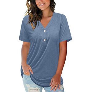 LAISHEN Short Sleeve T Shirts for Women V Neck Button Summer Tops Casual Loose Long Sleeve Henley Tunics Tee Top(Light blue-273,S)