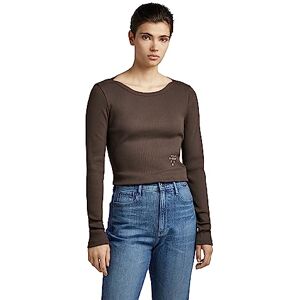 G-STAR Women's Slim Rib Boatneck Top, Brown (chocolat D22073-C678-285), M G-STAR Women's Slim Rib Boatneck Top, Brown (chocolat D22073-C678-285), M
