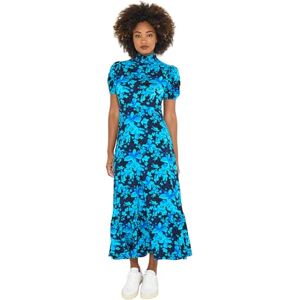 Joe Browns Women's Vintage Floral Print Puff Sleeve High-Neck Jersey Midi Dress, Regular, Blue, UK 18 Joe Browns Women's Vintage Floral Print Puff Sleeve High-Neck Jersey Midi Dress, Regular, Blue, UK 18