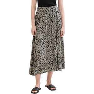 TOM TAILOR Women's Midi Skirt with Crinkle Effect, 35307 Black Palm Minimal Design, 10 TOM TAILOR Women's Midi Skirt with Crinkle Effect, 35307 Black Palm Minimal Design, 10