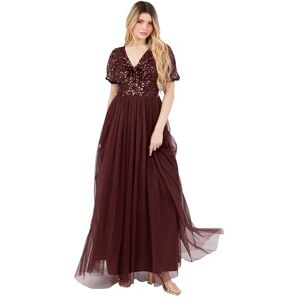 Maya Deluxe Women's Maxi Dress Ladies V-Neck Short Puff Sleeve Sequin Embellished Twist Front Tulle A-line Bridesmaid Prom Ball Gown, Cranberry 18 Maya Deluxe Women's Maxi Dress Ladies V-Neck Short Puff Sleeve Sequin Embellished Twist Front Tulle A-line Bridesmaid Prom Ball Gown, Cranberry 18