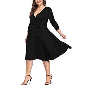 Plus Size Casual V-Neck Solid，Kanpola Womens Color Seven-Quarter Sleeve Waist Dress Black