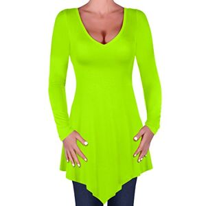 Eyecatch - Everly Womens Plus Size Loose Fit Longsleeve T Shirt Ladies Blouse V Neck Tunic Top Neon Green Size 22-24