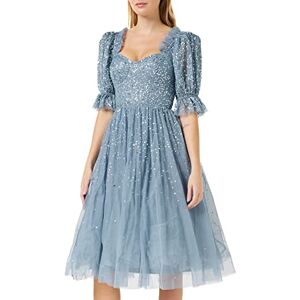 Maya Deluxe Women's Ladies Dress Midi Sequin Embellished Frilly Sweetheart Neckline Puffed Sleeves for Wedding Guest Prom Evening, Dusty Blue, 12 Maya Deluxe Women's Ladies Dress Midi Sequin Embellished Frilly Sweetheart Neckline Puffed Sleeves for Wedding Guest Prom Evening, Dusty Blue, 12