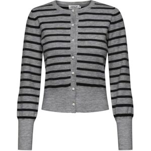 ONLY Women's Onlvalley LS Pearl O-Neck Cardigan KNT Sweater, Medium Grey Melange/Stripes: Black, M ONLY Women's Onlvalley LS Pearl O-Neck Cardigan KNT Sweater, Medium Grey Melange/Stripes: Black, M