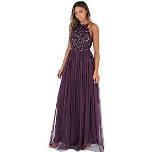 Maya Deluxe Women's Womens Ladies Maxi Halter Neck Sequin Embellished Prom Graduation Weddi Bridesmaid Dress, Berry, 12 UK Maya Deluxe Women's Womens Ladies Maxi Halter Neck Sequin Embellished Prom Graduation Weddi Bridesmaid Dress, Berry, 12 UK