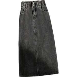 KUNTENG skirt Denim Skirt Women's Summer High Waist Wrapped Hip Skirts Elastic Female Office Lady Elegant Casual Button Jean Clothing-black-l 53kg-57kg