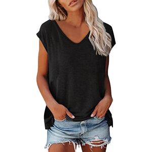 Generic Short-Sleeved T-Shirts Going Out Basic Holidays Gym Daily Baseball Tshirts Tunic Tops Fashion Womens Oversized V Neck Top Party Retro Solid Baggy Daily Summer Tee Tops Black