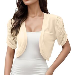 Fulidngzg Women's Elegant Festive Cardigan Hippie Bolero Lightweight Dress Knitted Bolero Crochet Lace White Short Blazer Crop Short Sleeve Cardigan Jacket, beige, L