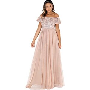 Maya Deluxe Women's Ladies Bardot Dress Maxi Embellished Hight Empire Waist Sleeveless Tulle for Wedding Guest Prom Graduation Bridesmaid, Taupe Blush, 22 Maya Deluxe Women's Ladies Bardot Dress Maxi Embellished Hight Empire Waist Sleeveless Tulle for Wedding Guest Prom Graduation Bridesmaid, Taupe Blush, 22