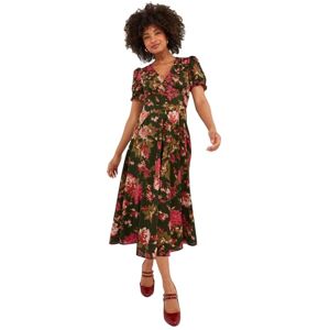 Joe Browns Women's Fashion Vintage Floral V-Neck Puff Sleeve Midi Dress, Regular Fit, Green, UK 14 Joe Browns Women's Fashion Vintage Floral V-Neck Puff Sleeve Midi Dress, Regular Fit, Green, UK 14