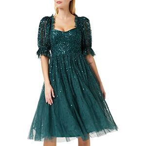 Maya Deluxe Women's Ladies Dress Midi Sequin Embellished Frilly Sweetheart Neckline Puffed Sleeves for Wedding Guest Prom Evening, Emerald Green, 20 Maya Deluxe Women's Ladies Dress Midi Sequin Embellished Frilly Sweetheart Neckline Puffed Sleeves for Wedding Guest Prom Evening, Emerald Green, 20