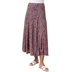 Roman Originals Gathered Skirt for Women UK Ladies Ditsy Floral Print Midi Maxi Long Length Stretchy Pleated Casual Fit Flare Jersey Elasticated Waist Summer Spring - Pink - Size 20