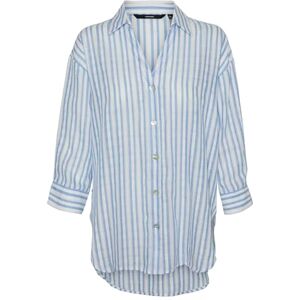 VERO MODA Women's Vmollie 34 Shirt WVN Ga Long Sleeve Blouse, Bonnie Blue/Stripes: Snow White, S VERO MODA Women's Vmollie 34 Shirt WVN Ga Long Sleeve Blouse, Bonnie Blue/Stripes: Snow White, S