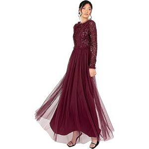 Maya Deluxe Women's Maxi Dress Ladies Crew Neck Long Sleeve Sequin Embellished Tulle Ruffle for Wedding Guest Bridesmaid Ball Gown, Red Berry, 8 Maya Deluxe Women's Maxi Dress Ladies Crew Neck Long Sleeve Sequin Embellished Tulle Ruffle for Wedding Guest Bridesmaid Ball Gown, Red Berry, 8