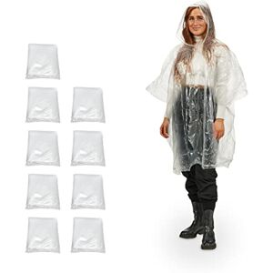 Relaxdays Rain Poncho Set of 10, With Hood, Single-Use Raincoat for Adults, Unisex Rain Protection Cape, PE, Transparent Relaxdays Rain Poncho Set of 10, With Hood, Single-Use Raincoat for Adults, Unisex Rain Protection Cape, PE, Transparent