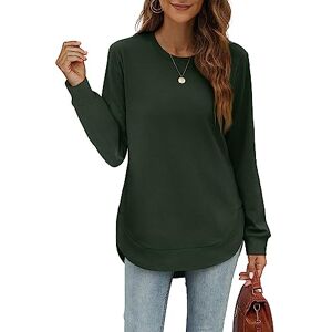 Aokosor Christmas Womens Fleece Sweatshirts Ladies Jumpers Long Sleeve Tops Round Neck Curved Hem Casual Loose Fit Tunic Rifle Green Size 22-24